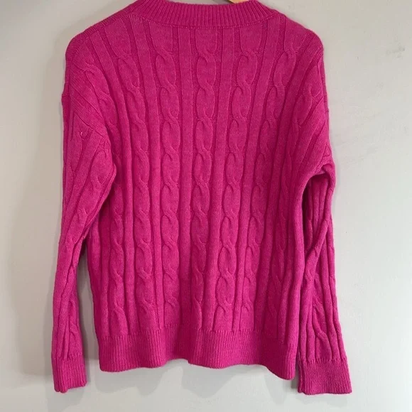 Shein Fuchsia Pink Cable Knit Sweater Crewneck Long Sleeve Size L 8/10 - Picture 9 of 11